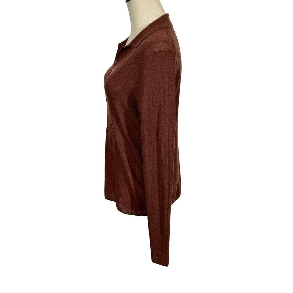 Reiss Women’s Ribbed Henley Sweater in Dark Brown - Picture 8 of 12